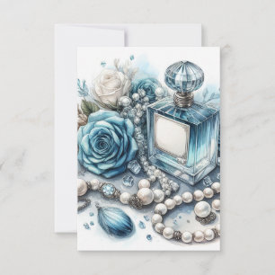 blauwe parfum en bloemen wenskaart  kaart
