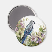 Blauwe parkiet en bloemen magneet (Voorkant / Achterkant)