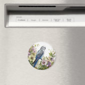 Blauwe parkiet en bloemen magneet (Insitu (Vaatwasser))