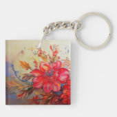 Blauwe parkiet met bloemen sleutelhanger (Achterkant)