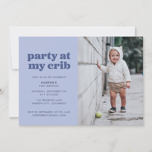 Blauwe Partij bij Mijn Wieg 1e verjaardag Kaart (Voorkant)