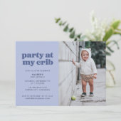 Blauwe Partij bij Mijn Wieg 1e verjaardag Kaart (Staand voorkant)