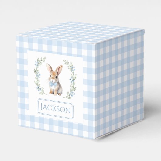 Blauwe Pasen bunny baby jongen douche cadeau gunst Bedankdoosjes (Voorkant Zijde)