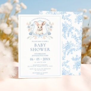 Blauwe Pasen Bunny Crest Bloemen Baby Boy Douche Kaart