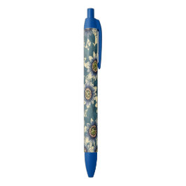 Blauwe Passie Bloem patroon Zwarte Inkt Pen