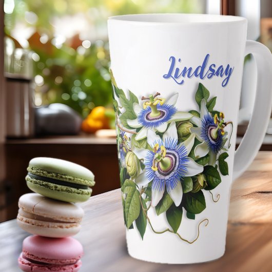 Blauwe Passiebloemen gepersonaliseerd Latte Mok