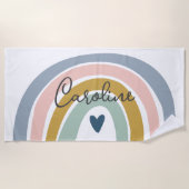 Blauwe pasta Boho Rainbow Name Beach Towel Strandlaken (Voorkant)
