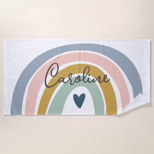Blauwe pasta Boho Rainbow Name Beach Towel Strandlaken (Voorkant)