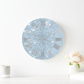 Blauwe pasta Glitter Gray Metal Roman Numbers Grote Klok (Huis)