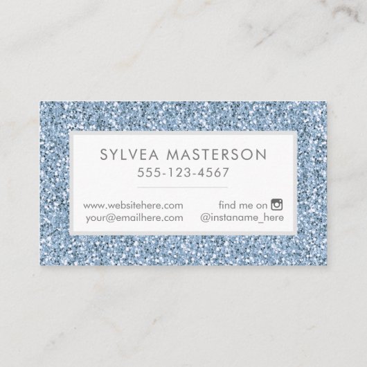 Blauwe pasta Glitter Moderne Minimale Visitekaartje (Achterkant)