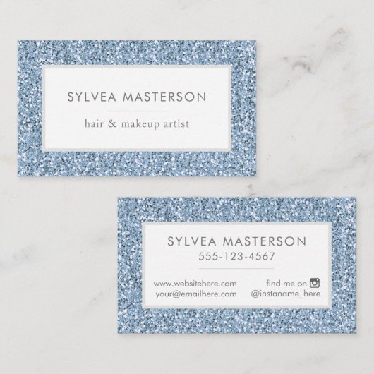 Blauwe pasta Glitter Moderne Minimale Visitekaartje (Voorkant / Achterkant)