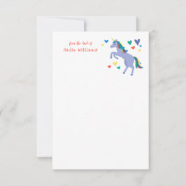 Blauwe pasteelregenboog Unicorn Kinder persoonlijk Bedankkaart