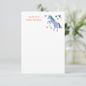 Blauwe pasteelregenboog Unicorn Kinder persoonlijk Bedankkaart (Staand voorkant)