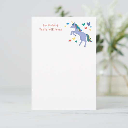 Blauwe pasteelregenboog Unicorn Kinder persoonlijk Bedankkaart (Staand voorkant)