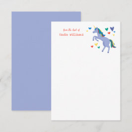 Blauwe pasteelregenboog Unicorn Kinder persoonlijk Bedankkaart