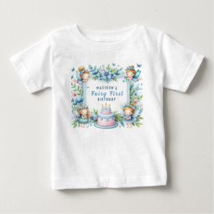 Blauwe Pastel Bloemenfee Eerste Verjaardag -