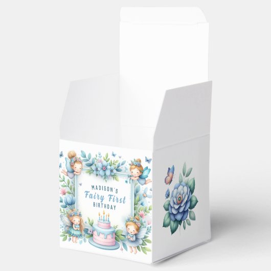 Blauwe Pastel Bloemenfee Eerste Verjaardag - Bedankdoosjes (Geopend)