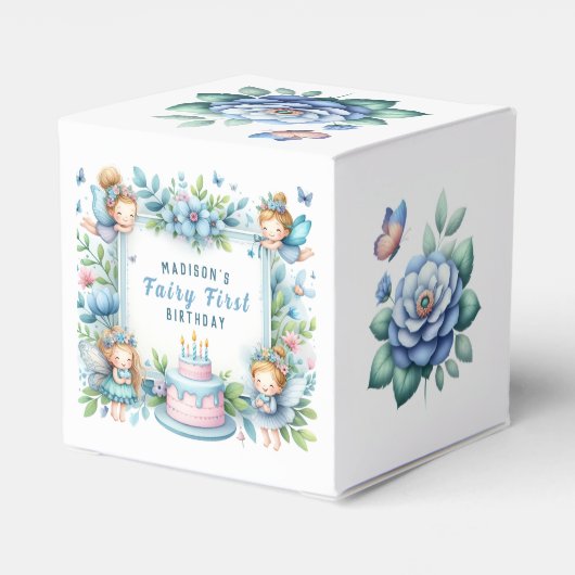 Blauwe Pastel Bloemenfee Eerste Verjaardag - Bedankdoosjes (Achterkant)