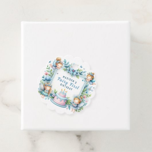 Blauwe Pastel Bloemenfee Eerste Verjaardag - Bedankjes Labels (In situ)