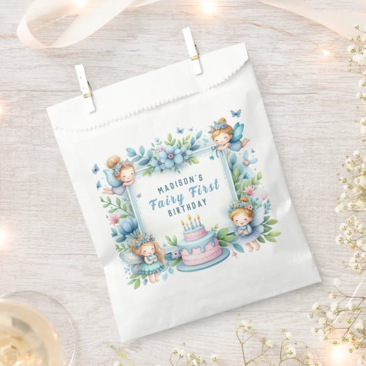 Blauwe Pastel Bloemenfee Eerste Verjaardag - Bedankzakje (Geknipt)