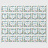 Blauwe Pastel Bloemenfee Eerste Verjaardag - Cadeaupapier (Vlak)