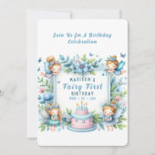 Blauwe Pastel Bloemenfee Eerste Verjaardag - Kaart (Voorkant)