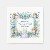 Blauwe Pastel Bloemenfee Eerste Verjaardag - Servet (Voorkant)