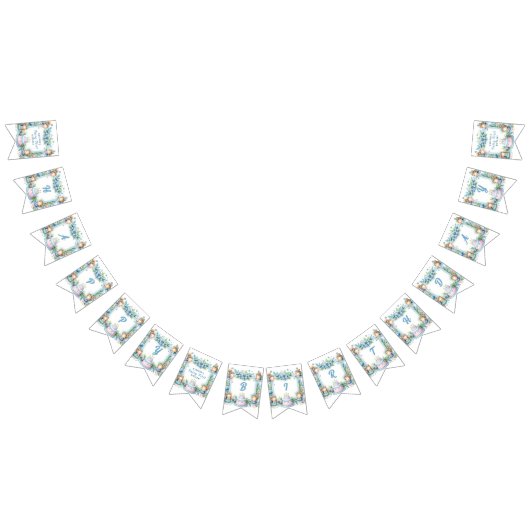 Blauwe Pastel Bloemenfee Eerste Verjaardag - Vlaggetjes (Alle)