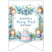 Blauwe Pastel Bloemenfee Eerste Verjaardag - Vlaggetjes (Eerste vlag)