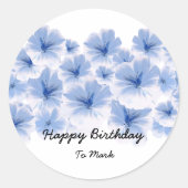 Blauwe pastel bloemige waterverf gepersonaliseerde ronde sticker (Voorkant)