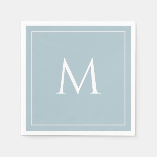 Blauwe pastel elegante monogram initiaal servet (Voorkant)
