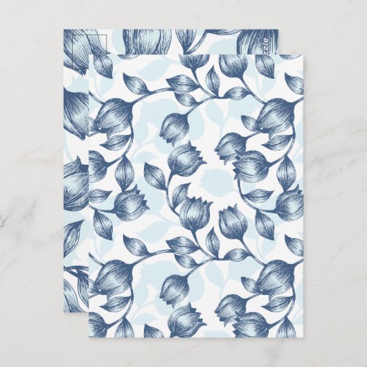 Blauwe pastel Elegantie: Tulp Silhouet Bloemen Pat Briefkaart (Voorkant / Achterkant)