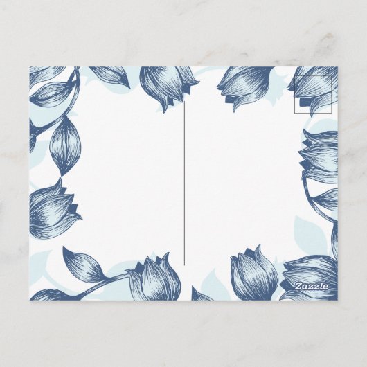 Blauwe pastel Elegantie: Tulp Silhouet Bloemen Pat Briefkaart (Achterkant)
