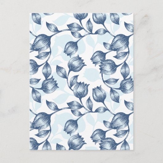 Blauwe pastel Elegantie: Tulp Silhouet Bloemen Pat Briefkaart (Voorkant)