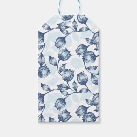 Blauwe pastel Elegantie: Tulp Silhouet Bloemen Pat Cadeaulabel (Voorkant)