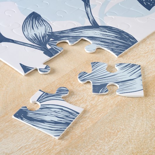 Blauwe pastel Elegantie: Tulp Silhouet Bloemen Pat Legpuzzel (Zijkant)