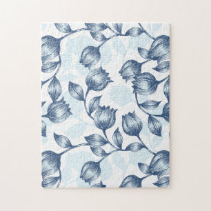 Blauwe pastel Elegantie: Tulp Silhouet Bloemen Pat Legpuzzel