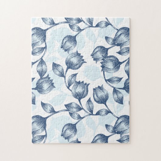Blauwe pastel Elegantie: Tulp Silhouet Bloemen Pat Legpuzzel (Verticaal)