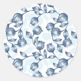 Blauwe pastel Elegantie: Tulp Silhouet Bloemen Pat Ronde Sticker