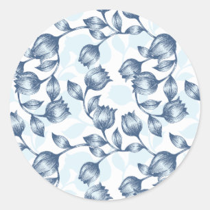 Blauwe pastel Elegantie: Tulp Silhouet Bloemen Pat Ronde Sticker