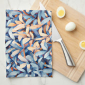 Blauwe pastel en perzikbladeren theedoek (Quarter Fold)