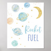 Blauwe Pastel Galaxy Space Raket Fuel Party Teken Poster (Voorkant)