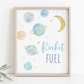 Blauwe Pastel Galaxy Space Raket Fuel Party Teken Poster