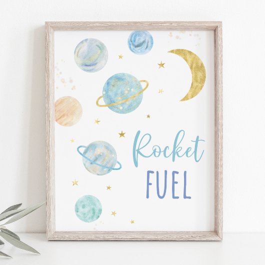 Blauwe Pastel Galaxy Space Raket Fuel Party Teken Poster