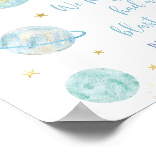 Blauwe Pastel Galaxy Space Verjaardagsfeestvoortek Poster (Hoek)