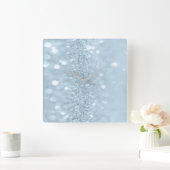 Blauwe pastel Glitter Grey Metal Abstract Spark Vierkante Klok (Huis)