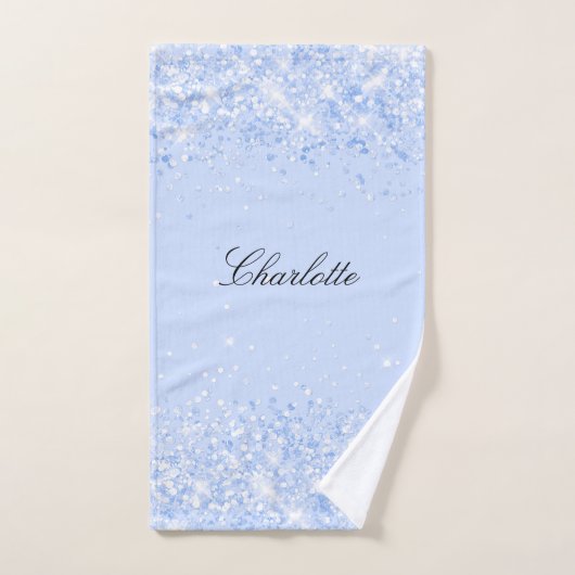 Blauwe pastel glitter naam glamoureus bad handdoek (Handdoek)