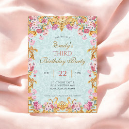 Blauwe pastel goud derde barokke rococo verjaardag kaart