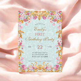 Blauwe pastel goud eerste barokke rococo verjaarda kaart