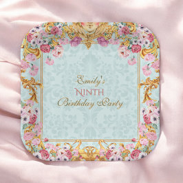 Blauwe pastel goud negende barokke rococo verjaard papieren bordje